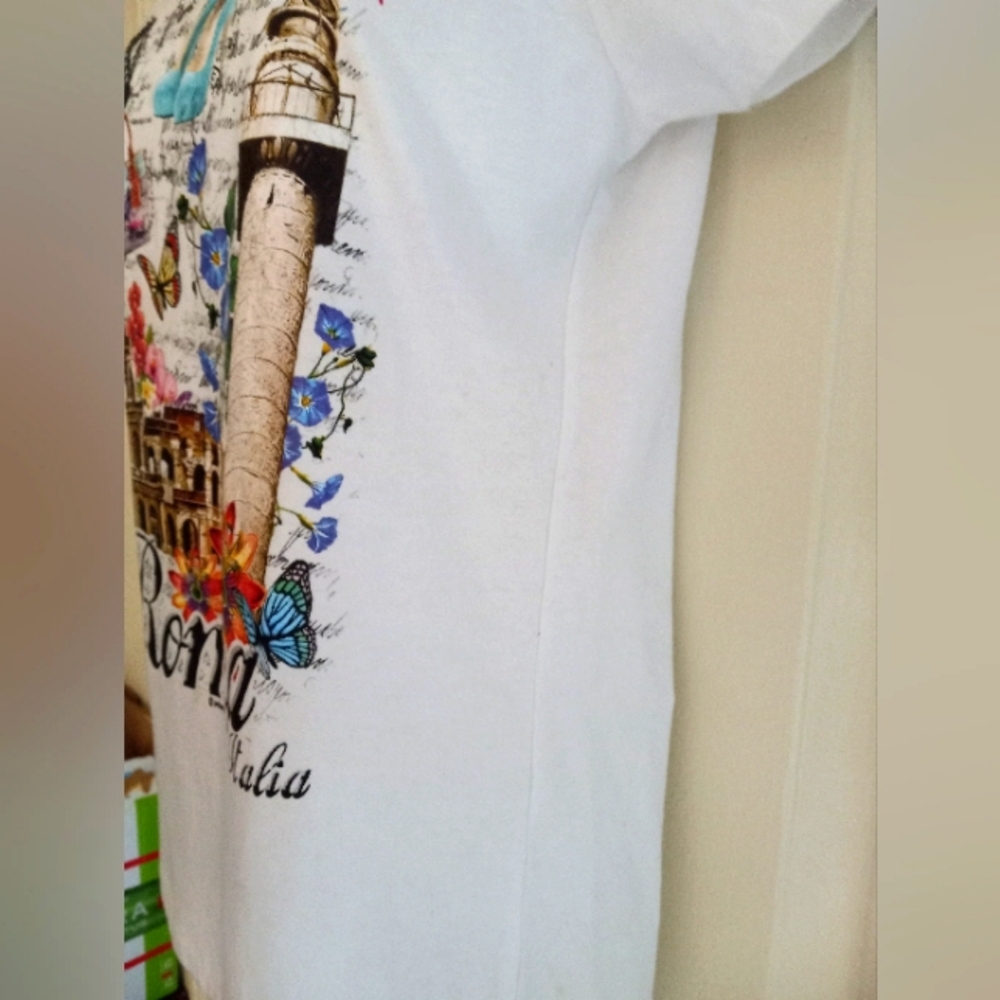 B&C COLLECTION Tee White Rome Italia Italy Graphic Short Sleeve Size Medium - Picture 8 of 14